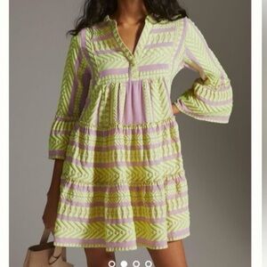 Devotion TWINS Lime and Lilac Embroidered Ella Tunic Mini Dress Size L
